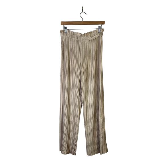 Zara Pleated Wide Leg Pants Womens S Cream High Rise Elastic Waist Minimalist - Picture 4 of 7